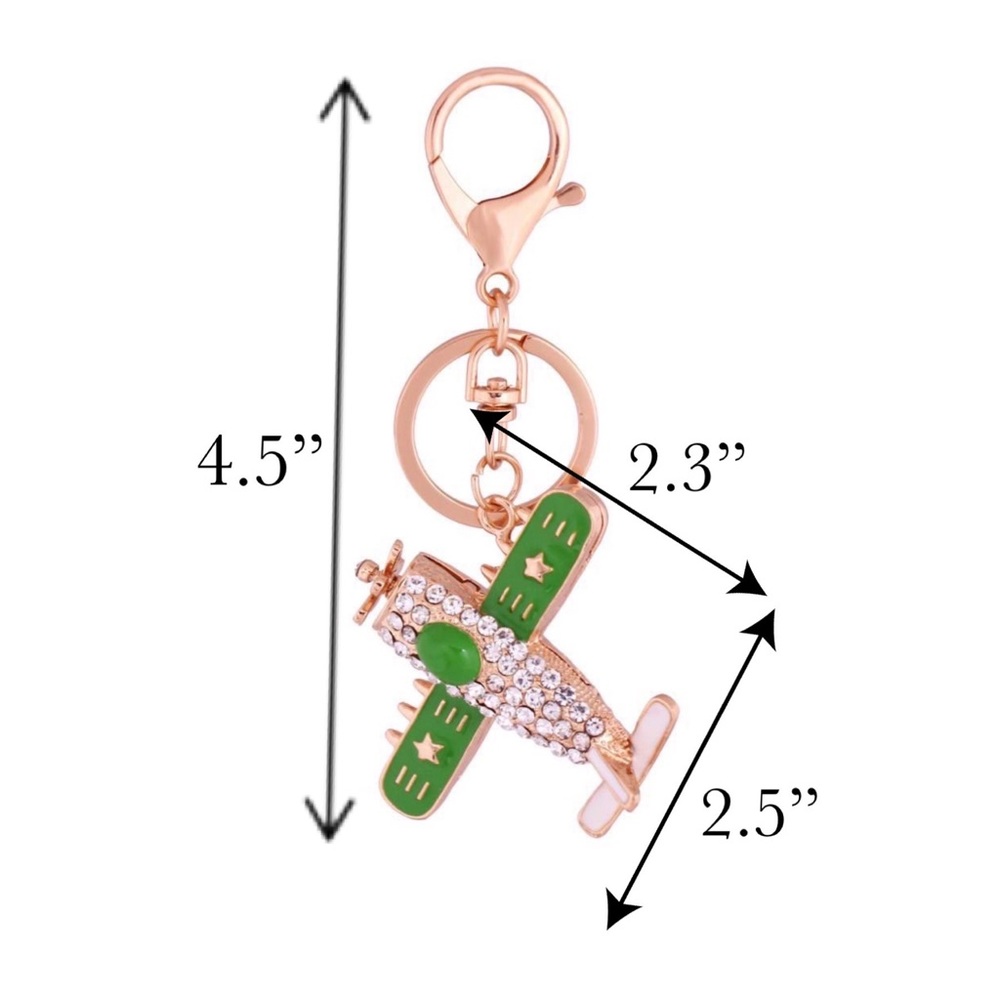 Whimsical Pink & Gold Crystal Airplane Keychain Charm - Picture 16 of 16